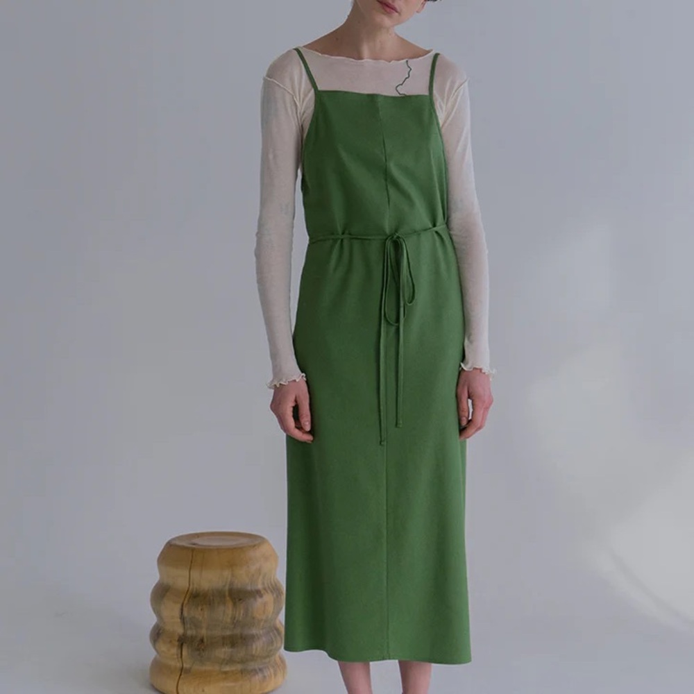 Baserange Yumi Apron Dress in Green Wild Silk
